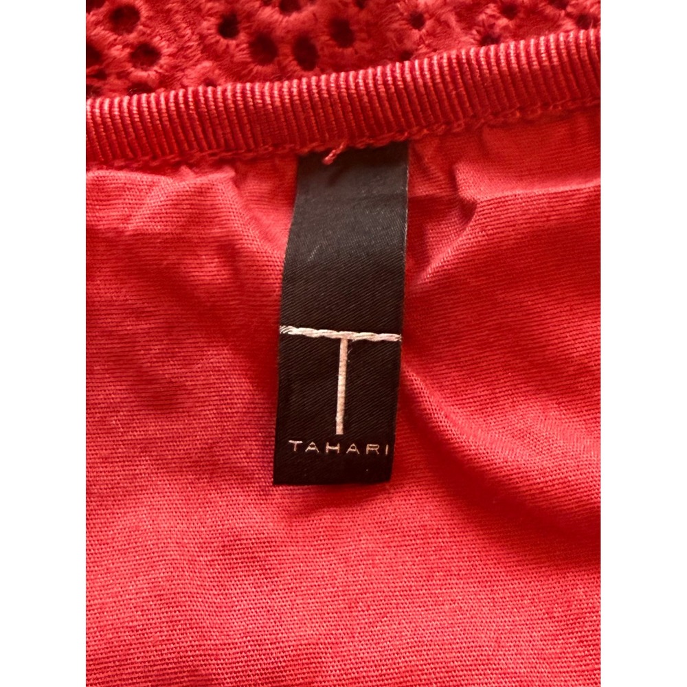 Tahari Red Cotton Eyelet Lace Pleated A-Line Skirt‎ Size 10 - Picture 3 of 4